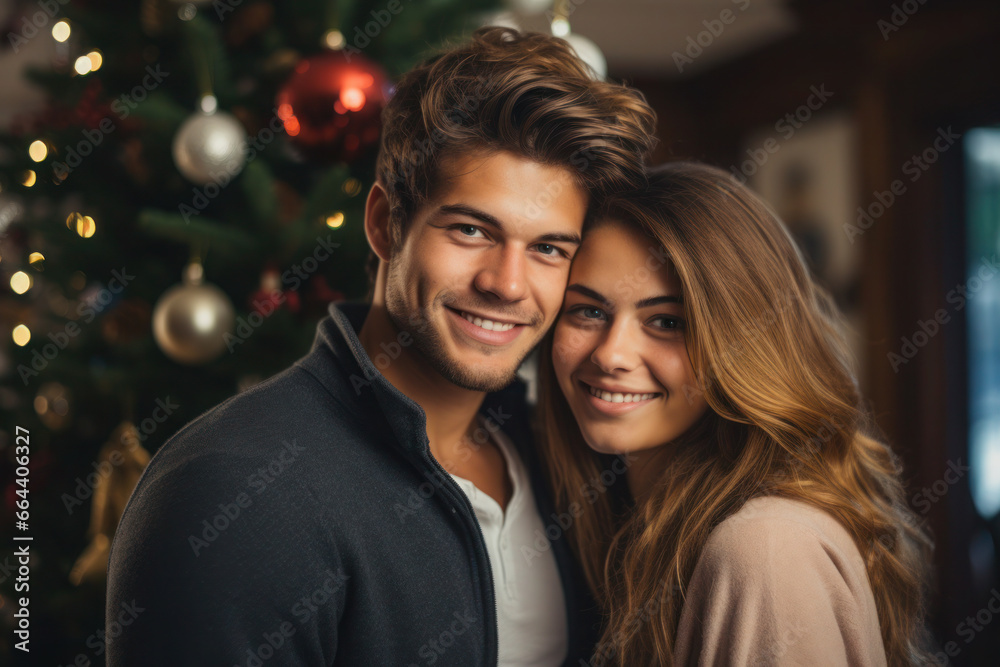Happy beautiful couple celebrating Christmas at home Happy beautiful couple celebrating Christmas at home