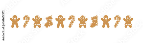 Christmas themed decorative border and text divider, Gingerbread Cookies Pattern. Vector Illustration.