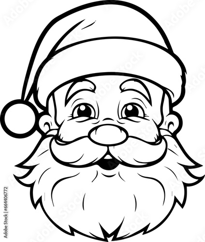Outlined Classic Santa Claus Face Portrait Cartoon Character Winks. Vector Hand Drawn Illustration Isolated On Transparent Background. AI generated illustration