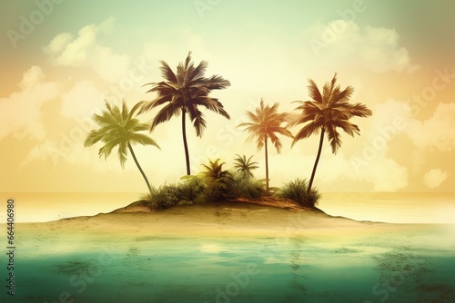 Tropical island with three palm trees. Generative AI