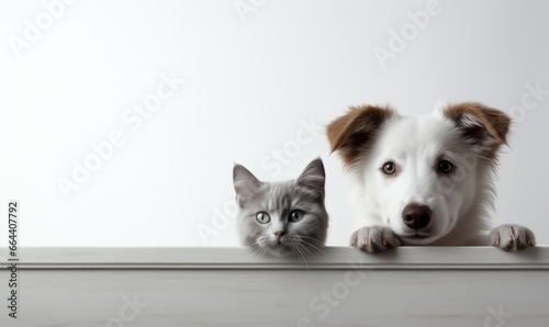 Dog And Cat Above White Banner