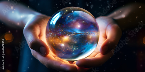 Creation Earth ,Experience the captivating enchantment of a crystal ball as it unravels the veiled secrets of the future Through its mystical gaze the unknown unfurls Generated by AI
 photo