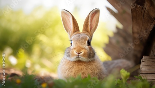 Easter Bunny with beautiful Spring Nature. © Dibos