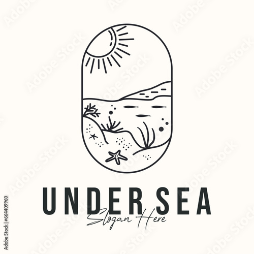 nature under sea line art logo vector minimalist illustration design, view of underwater logo design