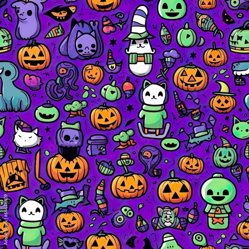 halloween seamless pattern with ghosts/generative AI/halloween decoration/sticker/cute/funny