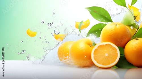Sliced orange fruit with splash of juicy on white background. food and drink picture. Orange splash isolated on white background  Generative AI 