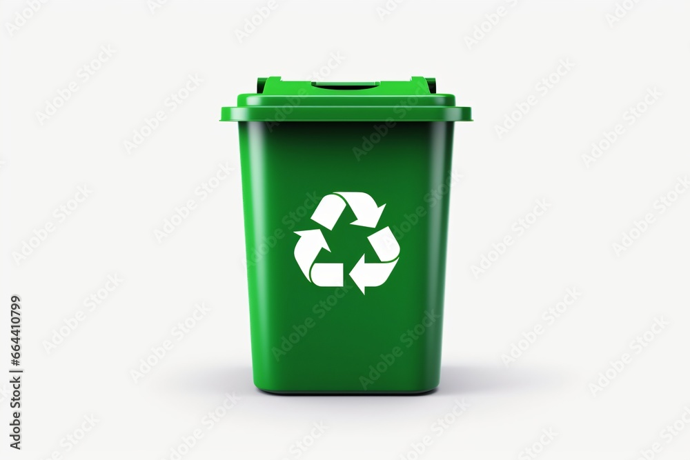 A green recycling dustbin isolated on a white background A green recycling dustbin isolated on a white background
