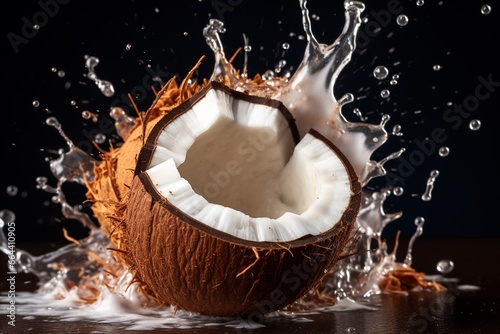 Coconut with water splash close ups