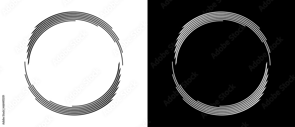 Abstract background with lines in circle. Art design spiral as logo or icon. A black figure on a white background and an equally white figure on the black side. Abstract background with lines in circle. Art design spiral as logo or icon. A black figure on a white background and an equally white figure on the black side.