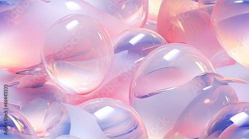 Seamless background of mix sizes iridescent pastel purple 3d spheres, banner