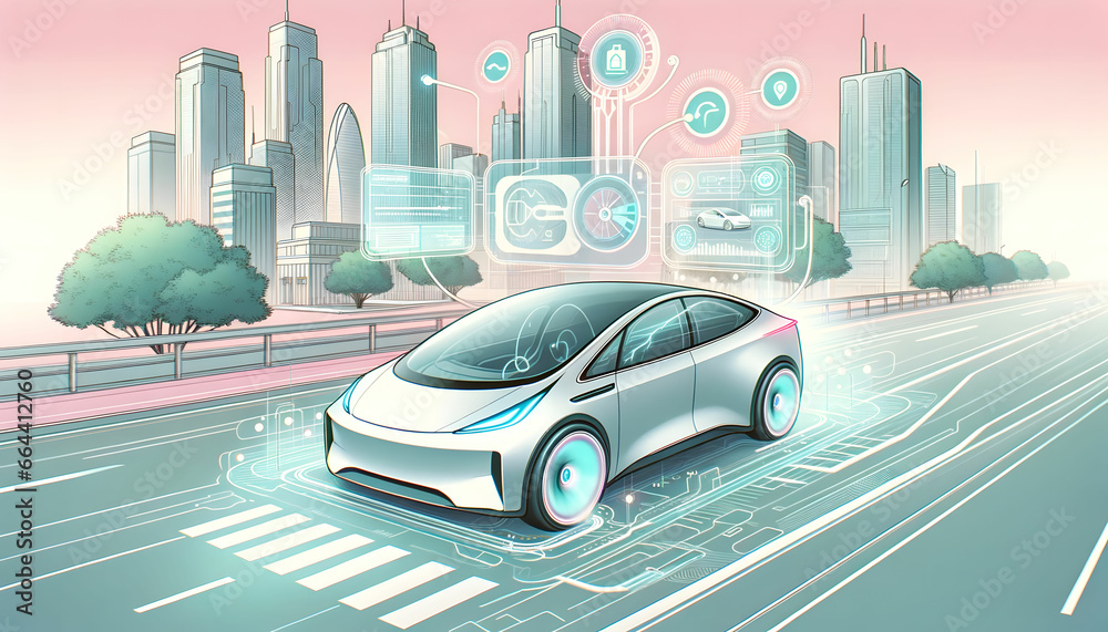 Electric smart car as transportation. Technology for future. Generative AI.