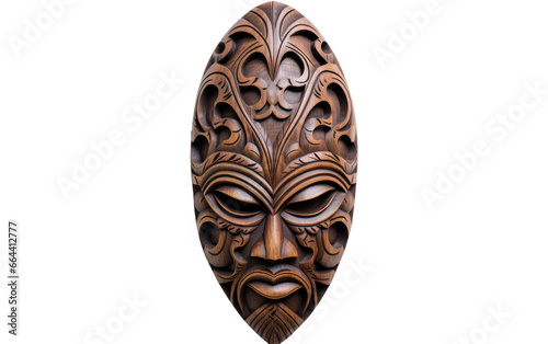 Authentic Wooden Ritual Mask on Transparent Background