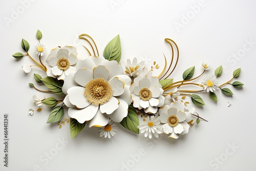 3d gold flowers white backgroung.