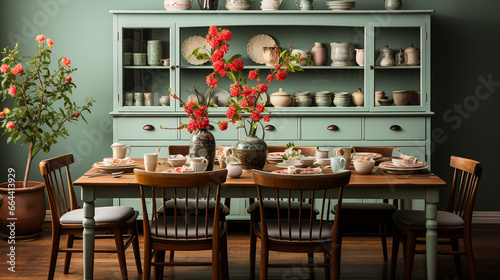 Vintage-inspired dining room with a buffet table