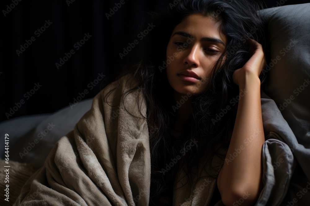 sick indian woman wrapped in blanket, having cold or flu disease, fever symptom sick indian woman wrapped in blanket, having cold or flu disease, fever symptom