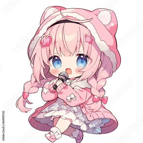 cute anime girl singing Karaoke