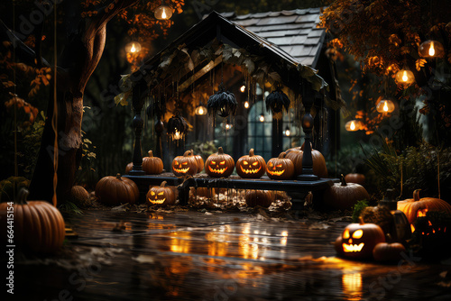 Halloween jack o' lantern outside on a path © clownbusiness