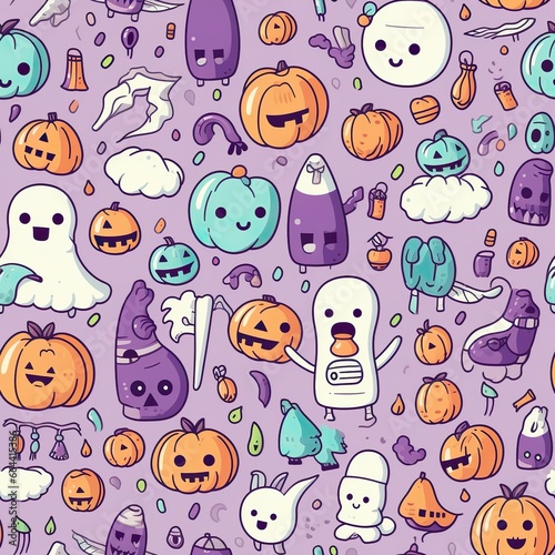 halloween pattern seamless,generative AI, cute,catoon style,colorful,playful