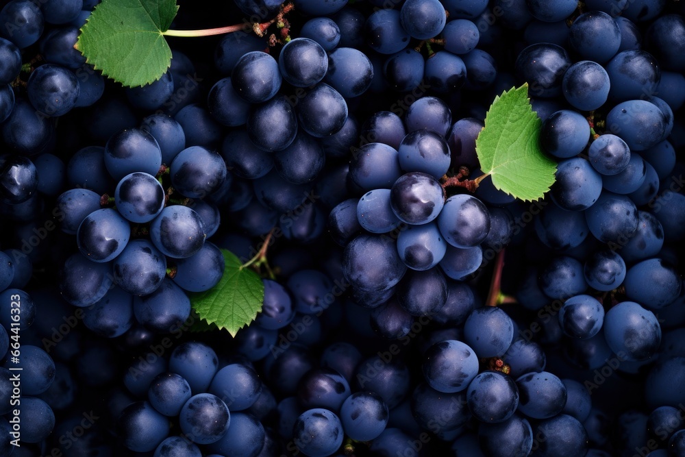 Flat lay background of vines, lots of organic blue dark grapes. Flat lay background of vines, lots of organic blue dark grapes.