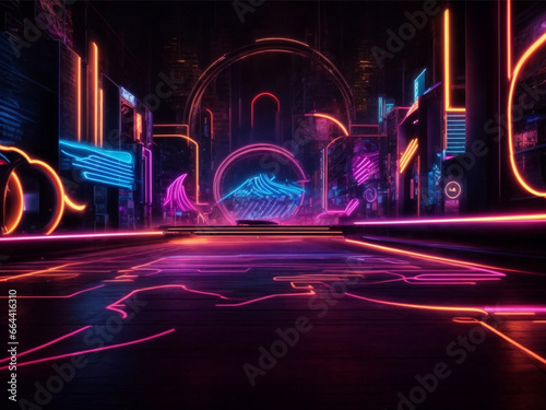 Abstract Neon City Background with Vibrant Colors and Glowing Lights