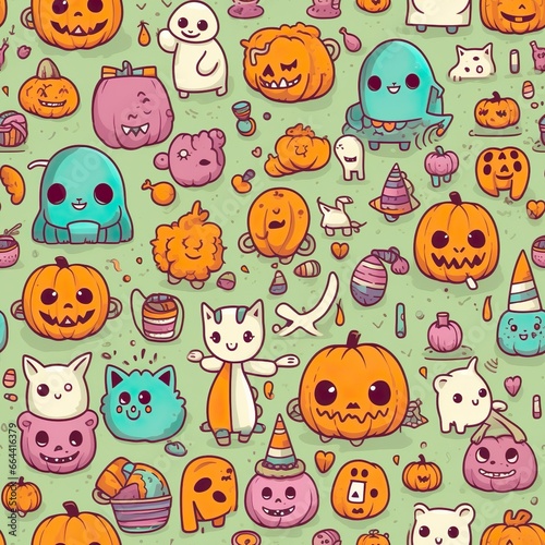 halloween pattern seamless,generative AI, cute,catoon style,colorful,playful