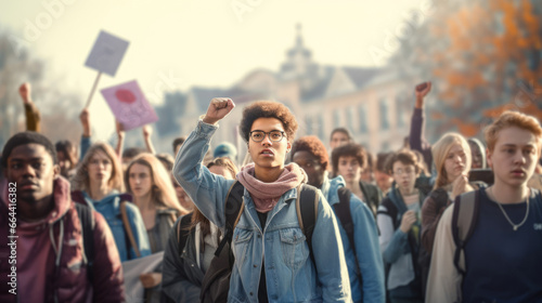 A group of students participating in a school walkout to protest educational policies photo
