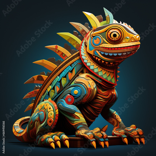 Mayan Iguana Art: Flat-Colored Illustration with Aztec Influence