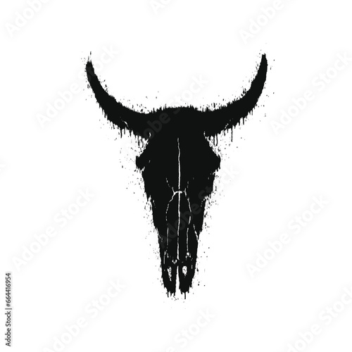 Grunge bull skull with splash effects vector illustration. Design element for shirt design, logo, sign, poster, banner, card