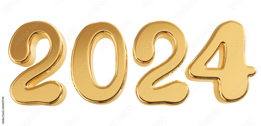 Happy New Year 2024 Gold Number 3d