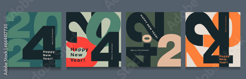 Set Numbers 2024 Year. Happy New Year 2024 and Merry Christmas. Background Figure in the Green, Black, Red, Orange Colors. Abstract Vector Illustration for the New Year for Banner, Poster, Card. photo