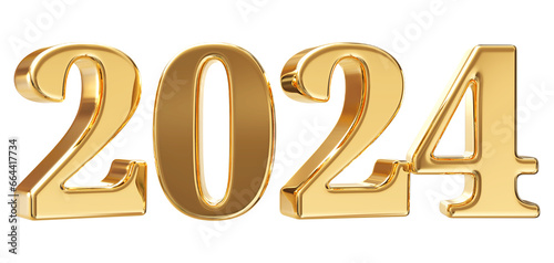 Happy New Year 2024 Gold Number 3d