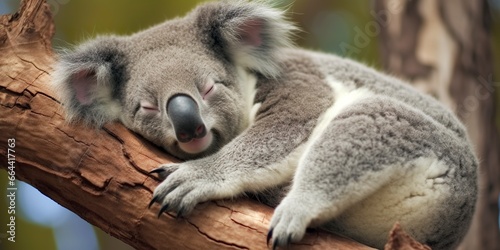 Koala asleep in tree.