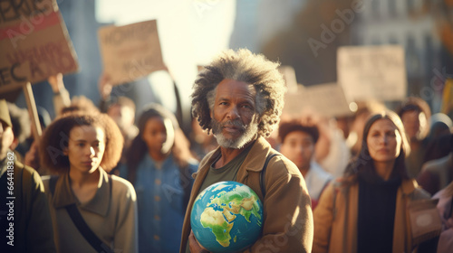 People of various ages and backgrounds participating in a climate strike rally photo