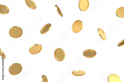 Falling gold coins. Realistic coins. Gold coins floating in the air. Rich or casino luck concept. 3D rendering