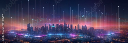 Smart city and abstract dot points connect with gradient lines and aesthetic Intricate wave line design, big data connection technology concept. photo