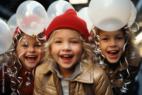 Children with the balloons, winter time