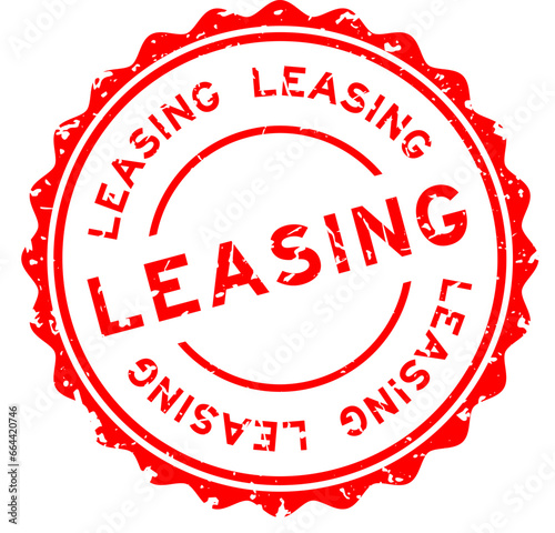 Grunge red leasing word round rubber seal stamp on white background