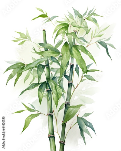 Watercolor bamboo clipart isolated on white background. © Dibos