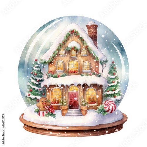 Winter Christmas festive holiday house with snow in the globe for T-shirt Design. © Dibos