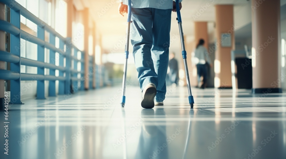 Obraz premium persona caminando con muletas en un hospital