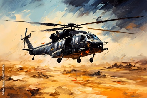 military helicopter illustration art vintage, Generated ai, generative, ai