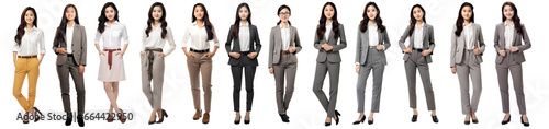 Set of asian office girls in business formal dress code, isolated on white background