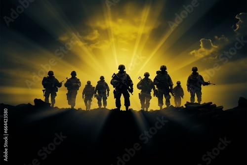 Army soldier silhouettes in action, defined as Shadowed Heroes