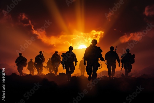 Army soldier silhouettes in combat, as depicted in Behind the Lines