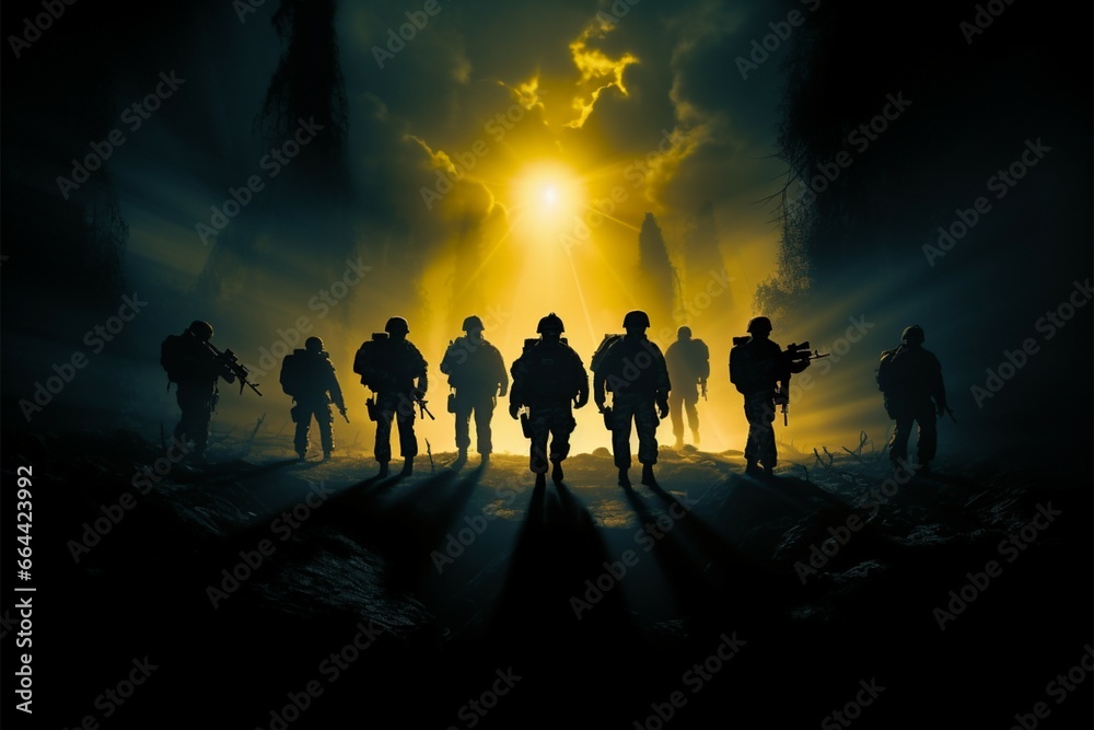 Army soldiers stories told through Blackened Silhouettes, depicting courage and sacrifice Army soldiers stories told through Blackened Silhouettes, depicting courage and sacrifice