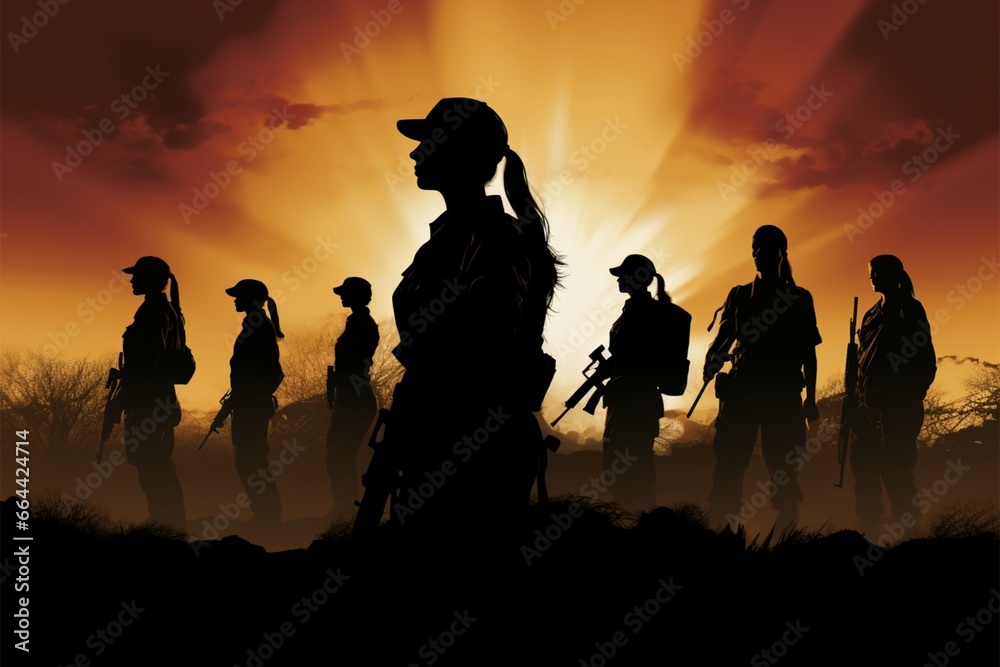 Black silhouettes portray military womens strength, determination, and dedication