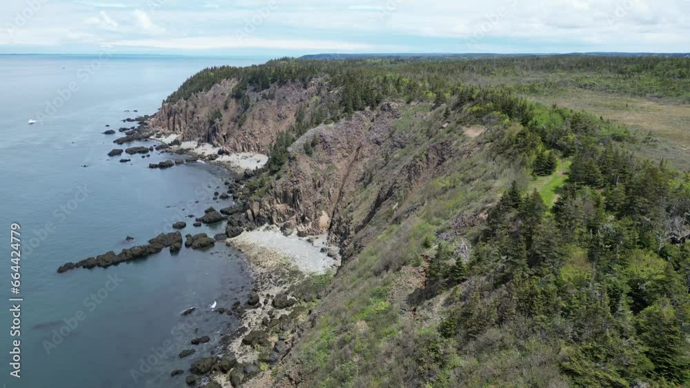 An aerial view showcases the pristine and untouched coastline of Grand Manan's North side An aerial view showcases the pristine and untouched coastline of Grand Manan's North side