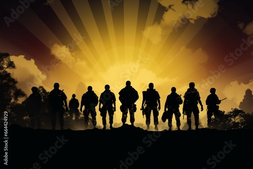 Bold soldier silhouettes icons of courage and unwavering dedication