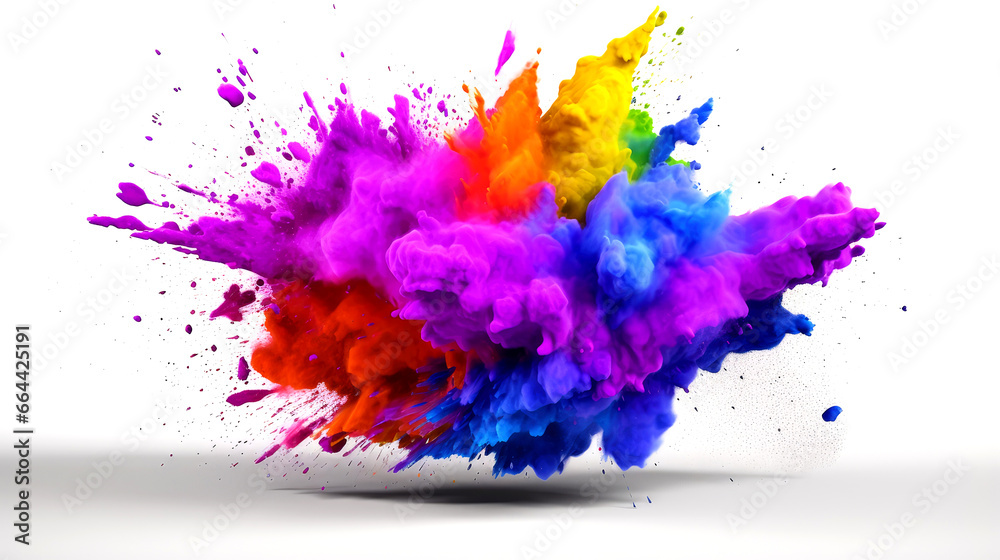 abstract liquid multicolor splash explosion on white background