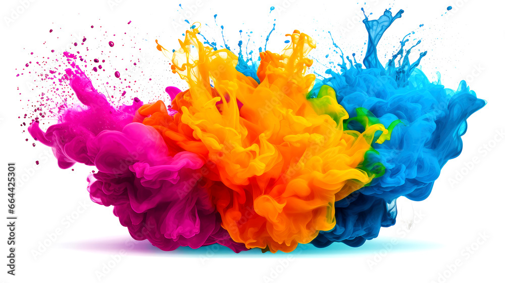 abstract liquid multicolor splash explosion on white background